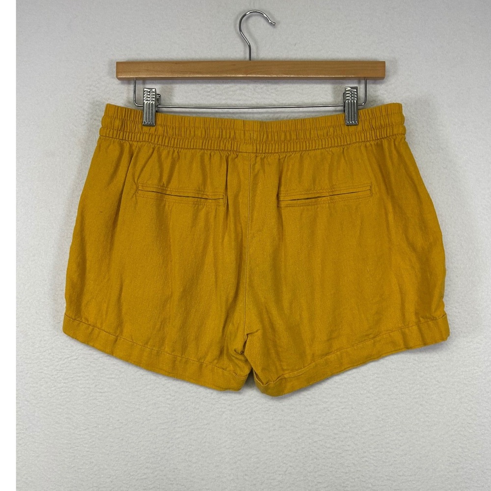 Summer Boho Old Navy Womens Medium Mustard Yellow Linen Blend Drawstring Shorts - Picture 2 of 9
